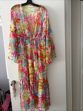 Bleu Rod Beattie Pink Multi-Color Tropical Maxi Dress